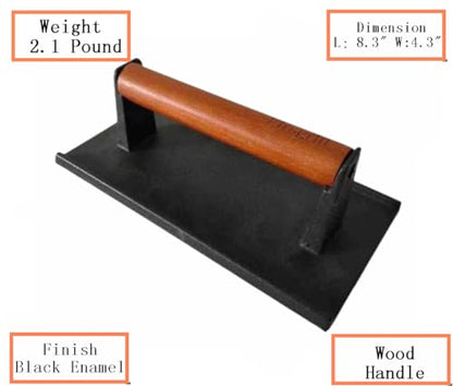 Firsgrill Burger Press 6.6" Round Heavy-Duty Cast Iron Smash Meat Steak with Wood Handle for Blackstone Weber Treager Griddle Grills (YPX) (6.5" Round & 4.3X8.3 Rectangle) - color: 6.5" Round & 4.3X8.3" Rectangle