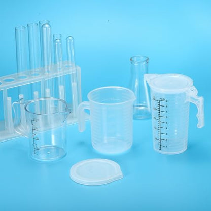 PATIKIL Graduated Beaker, 2 Pack 1000ml PP Plastic Liquid Measuring Cup Double Sided Black Graduations with Handle Lid and Spout for Lab Kitchen Home - size: 1000ml