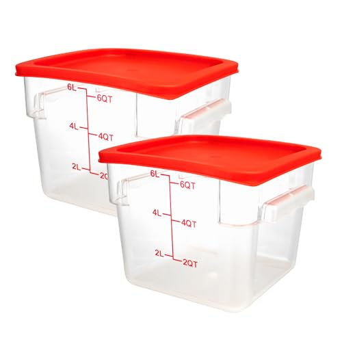 2 Pack Square Food Storage Container With Lid,2-12 Quart Commercial Storage Box With Scale & Handle,Cake Making,Dough Marinating Meat,Kitchen Supplies (6 Quart)