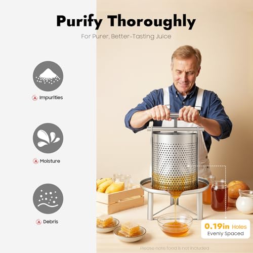Bee Honey Press Extractor, Mesh Beeswax Press Machine Honey Extractor Stainless Steel Household Manual Honey Press Machine for Press Honey, Beeswax, Oil Residue, Chili Oil, 2.6 gal