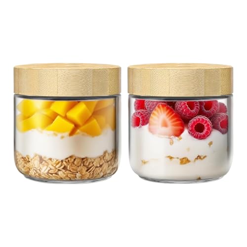 2 Pack 10oz Glass Jars with Bamboo Lids, Overnight Oats Containers with Airtight Lids, Storage Containers Wide Mouth Mason jars for Salad,Yogurt, Sugar, Snacks, Spices - color: 10OZ-2P