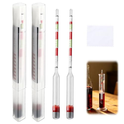 2 Pack Triple Scale Measure Hydrometer, Wine and Beer Hydrometer with Cleaning Cloth, Specific Gravity Tester for Alcohol Sugar, Home Brewing Equipment for Mead Wine Making Supplies