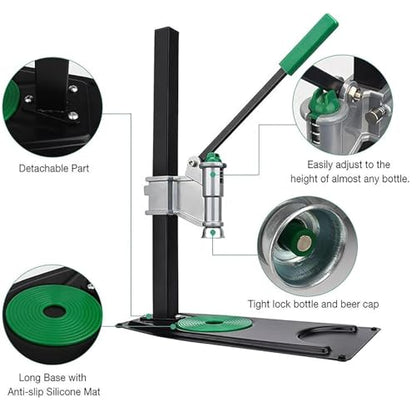 Manual Beer Bottle Capper Machine, 26mm Bench Beer Bottle Ring Pull Cap Crimping Tool, Adjustable Height, Heavy Duty Strong Metal Easy Action for Home Brewing