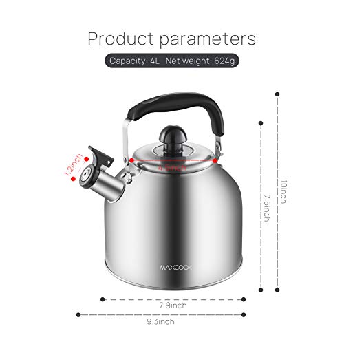 4.2 Quart/4L Stainless Steel Whistling Tea Kettle,Brushed Satin, Suitable to Boiling Water & Tea on Induction Stove, Gas Stove Top Teapot - color: Silver, size: 4.2 Quarts