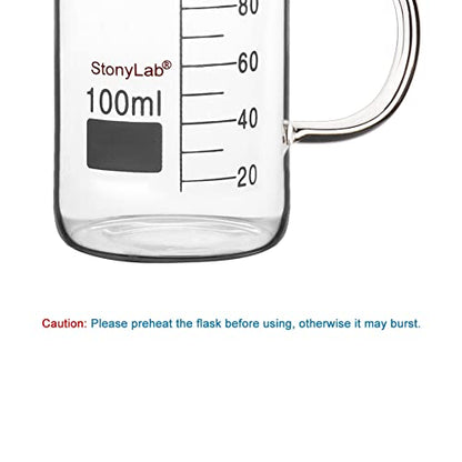 stonylab Glass Beaker with Handle, Borosilicate Glass Graduated Low Form Griffin Beaker with Handle and Pouring Spout, 100 ml (Pack of 2) - size: 100 ml (Pack of 2)