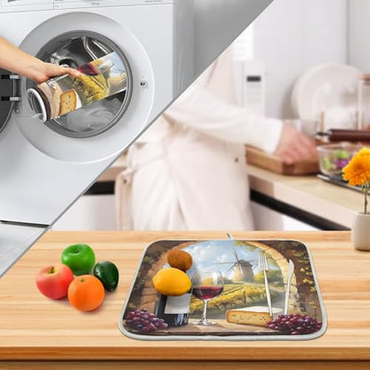 Red Wine Glasses with Grape Cheese Dish Drying Mats for Kitchen Counter, 18x24 inch Drying Dishes Absorbent Microfiber Dish Drainer Mat Rack Pad Fast Dry - size: 18x24in