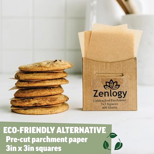 Zenlogy 3x3 Small Parchment Paper Squares (400 sheets) - Unbleached, Non-stick, Pre-cut Mini Parchment Paper - For Diamond Painting, Freezing, Storing, Separating, Flower Piping and Lining - size: 3x3 - 400 Sheets