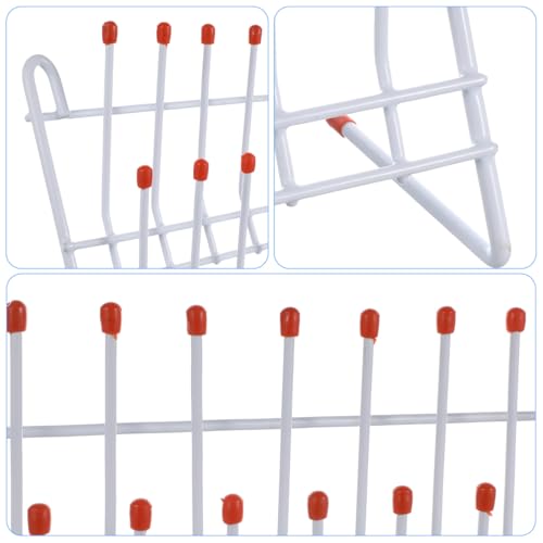 TEHAUX Lab Drying Rack, Space-Saving Lab Beaker and Tube Drying Holder with Non-Slip Red Top, Sturdy Iron Frame, 24 Pegs Vertical Drying Rack for Laboratory Glassware and Bottles (White)
