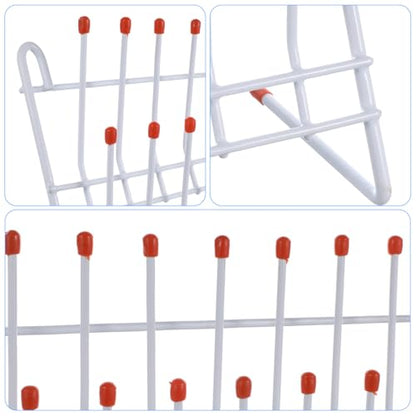 TEHAUX Lab Drying Rack, Space-Saving Lab Beaker and Tube Drying Holder with Non-Slip Red Top, Sturdy Iron Frame, 24 Pegs Vertical Drying Rack for Laboratory Glassware and Bottles (White)