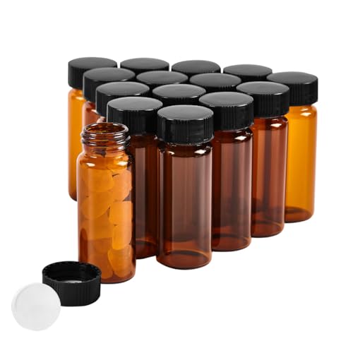 15 PCS 30ML Amber Small Liquid Sample Glass Vials with Screw Caps,27.5x84mm Leak-Proof Vial, 24-400 Black Screw Cap with PE Liners for Lab, Essential Oil, Perfume, Reagents - size: 30ML(27,5*84mm)