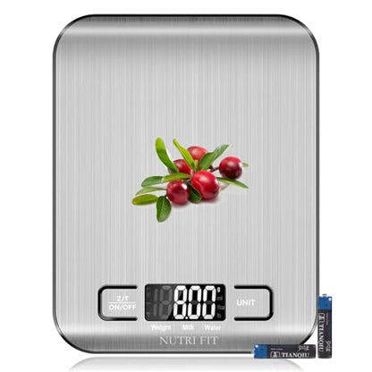 Food Scale, Kitchen Scales Digital Weight Food Grams and Ounces for Weight Loss Baking Cooking of NUTRI FIT, Max 11lb 1g Increment, Backlight LCD Smart Tare Stainless Steel, Easy to Use, AAA Battery - color: Silvery Grey