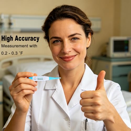 Digital Thermometer，BESTWYA Thermometer for Adult (B, Pack of 4) | Flexible Tip Accurate LCD Reading Oral, Rectal or Under Arm Use
