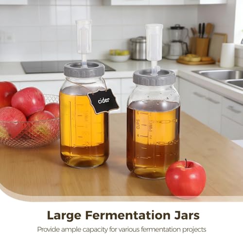 2 Pcs 64Oz Fermentation Jar Set, Food Safe Glass Pickle Jar, Wide Mouth With Airlocks, Volume Markings, Home Brewing