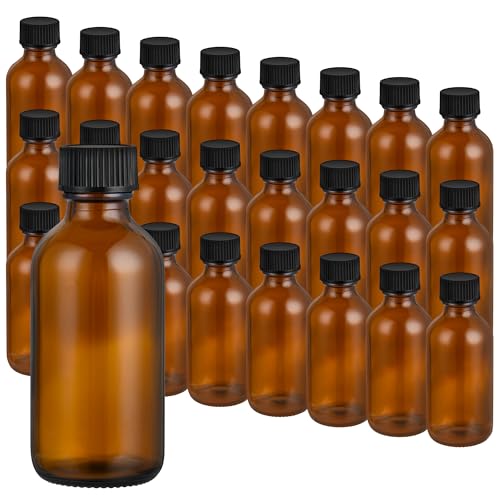 Small Glass Bottles with Lids Boston Round Shot Bottles for Health, Immunity, Ginger Juice, Essential Oils, Potion - Leak Proof Mini Travel Containers (Amber UV, 2oz-24Pack) - color: Amber UV, size: 2oz-24Pack