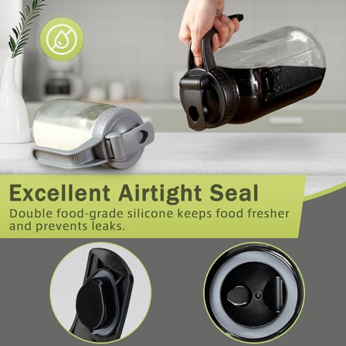 Mason Jar with Pour Spout Lid V-shaped, 64 oz Iced Tea Pitcher with Lids Double Leak Proof, 2 Quart Drink Pitcher for Breastmilk, Sun Tea, Juice, Coffee Creamer, Juice Containers - color: Black, size: 64 Ounces