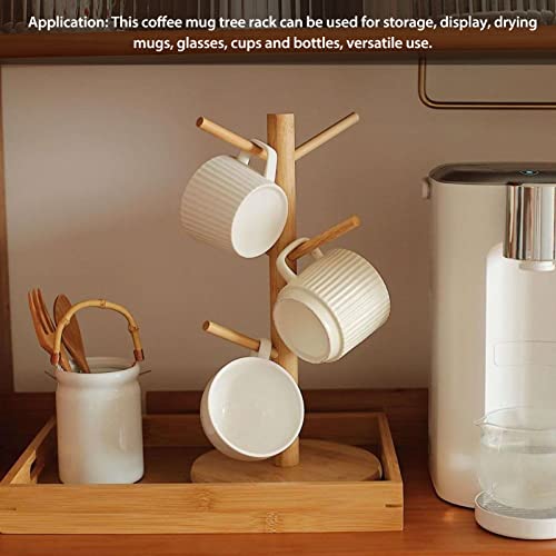 Wood Mug Holder Tree, Detachable Coffee Mug Tree with 6 Hooks, Space Saving Mug Stand, Stylish Coffee Cup Holder for Storage, Display, Drying Mugs, Cups