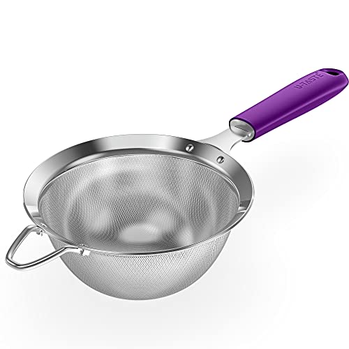 18/8 Stainless Steel Mesh Strainer: U-Taste 5.5 Inch Kitchen Fine Mesh Sieve Food Colander with Riveted Sturdy Silicone Handle and 30 Mesh Hole for Straining Flour, Pasta, Fruit, Quinoa (Purple) - color: (5) Purple, size: Medium (5.5 x 13 in)