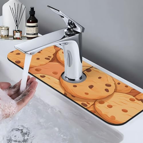Kitchen Sink Faucet Mat Splash Guard, Chocolate Chip Cookies Super Absorbent Drying Mat, Non-Slip Drain Pad for Bathroom Counter - color: Chocolate Chip Cookies