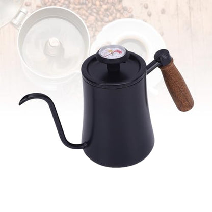 Jeffergarden Pour Over Kettle, Stainless Steel Coffee Pot with Thermometer, 600ML Drip Kettle for Home Brewing and Coffee Shop Use (Black) - color: Black