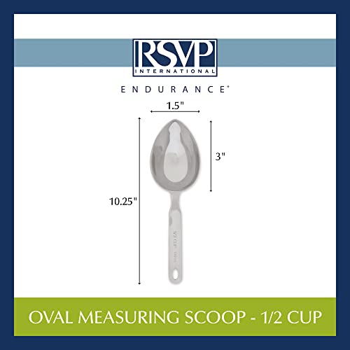RSVP International Endurance Oval Measuring Scoop, 1/2 cup, Stainless Steel - size: Oval, 0.5-Cup