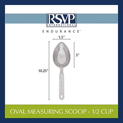 RSVP International Endurance Oval Measuring Scoop, 1/2 cup, Stainless Steel - size: Oval, 0.5-Cup