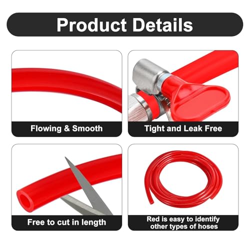 10 Ft Beer CO2 Gas Line CO2 Tubing - ID 5/16" Beer CO2 Dispensing Brewing Line with 4 PCS Hose Clamps Red PVC Tubing for Ball Lock，Gas Manifold，Keg Regulator - size: 10Ft Gas Line