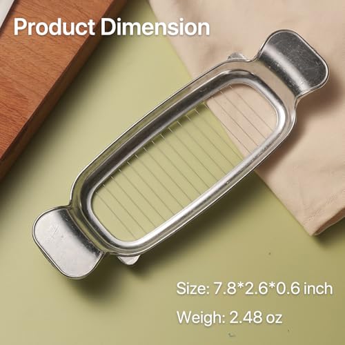 304 Stainless Steel Cheese & Butter Slicer – All-Metal Body with 16 Precision Wires, Dishwasher Safe Kitchen Tool for Block Cheese, Butter, Soft Fruits, Eggs (No Coating, Non-Toxic)
