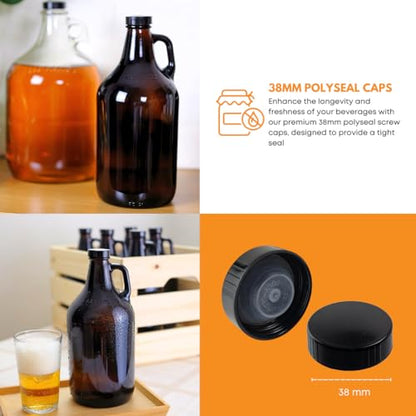 True Fabrications 1/2 Gallon Brown Beer Growler with poly seal caps, Reusable, Has Uv Protection (Pack of 4) - size: 4 Pack