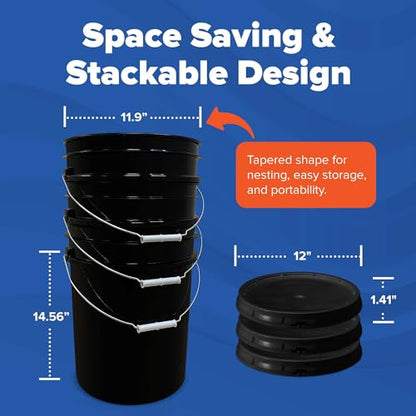 ePackageSupply 5 Gallon Plastic Bucket with Airtight Lid | Food Grade Bucket | BPA-Free | Heavy Duty 90 Mil All Purpose Pail | One 12" Rubber Mallet & One Lid Opener Included | 6 Pack - color: Black, size: 6 Packs