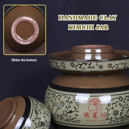 Green Glaze Vine Pattern Chinese Pickle Jar, Natural Clay Classic Fermentation Tank, Cucumber Fermenting Crock, Large Diameter + Stable Bottom(8.5kg/299.8oz) - size: 8.5kg/299.8oz