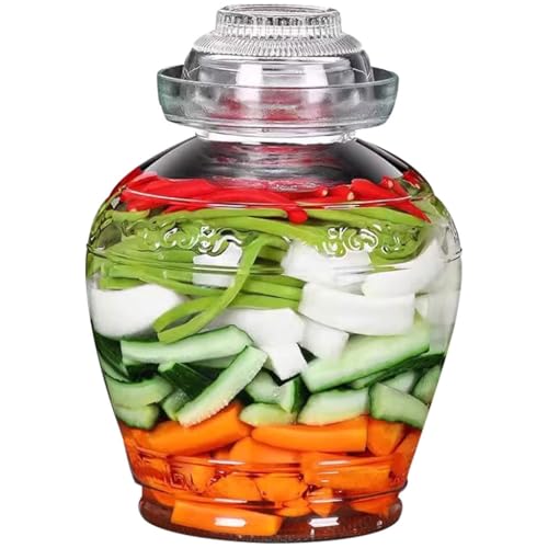 Old Traditional Relief Design Pickle Jar, Water-Tight Fermentation Tank with Lid, Pickled Vegetable Pickling Crock, Glass Storage Bottle(2.5kg/88.2oz) - size: 2.5kg/88.2oz