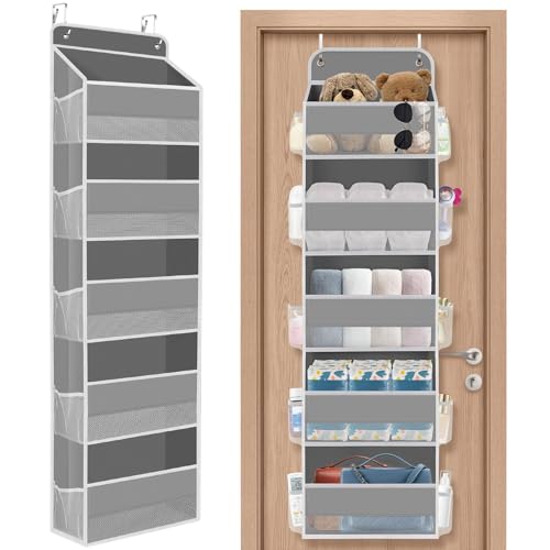 SpaceHacks 1 Pack Over The Door Organizer, Hanging Storage Organizer with Clear Window, 40lb Ultra Sturdy Large Capacity Room Organizer for Pantry Laundry Bathroom Nursery Closet Baby Essential (Grey) - color: Grey, size: 5-Tier
