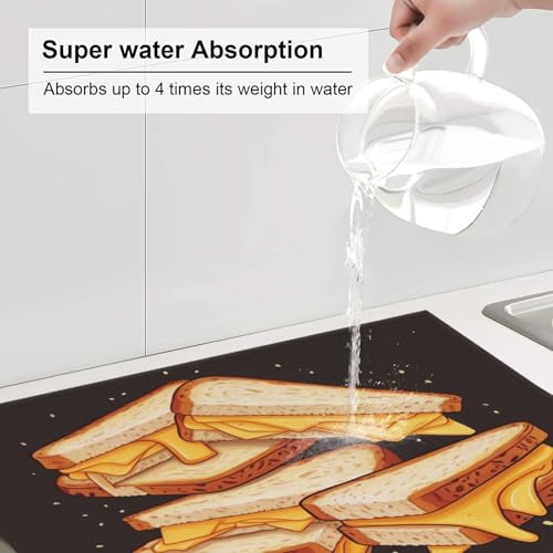 Cheese Sandwiches Dish Drying Mat for Kitchen Counter Absorbent Microfiber Dish Drying Pad 18x16 Inch Large Dishes Drainer Mats for Kitchen Countertops Sinks Draining Racks