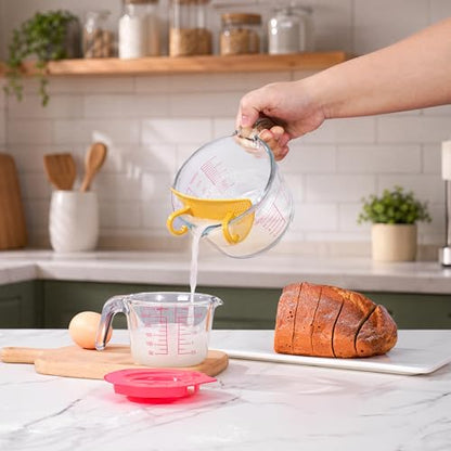 6 Pcs Glass Measuring Cups Set with Lids (Strainer Included) - 1-Cup/2-Cup/4-Cup Nesting Jugs with Easy-Grip Handles, Kitchen Liquid Measuring