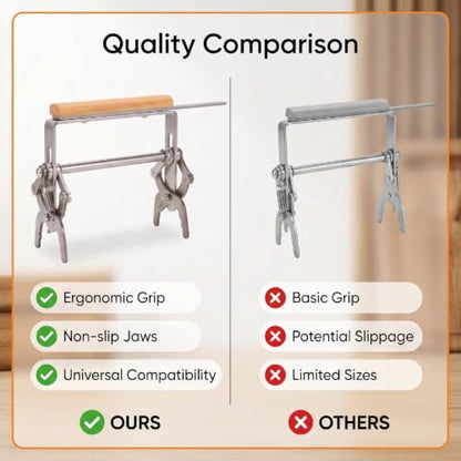Fafeicy Beehive Frame Grip Tool, Beekeeping Frame Lifter for Secure Removal, Stainless Steel Jaws with Wooden Handle for Apiary Work