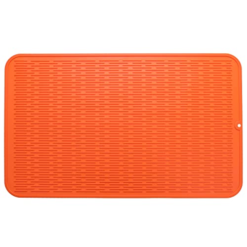 MicoYang Silicone Dish Drying Mat for Multiple Usage,Easy clean,Eco-friendly,Heat-resistant Silicone Mat for Kitchen Counter or Sink,Refrigerator or Drawer Liner Orange 3XL 28 inches x 18 inches - color: Orange, size: 28"L x 18"W