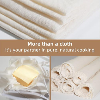 6-Pack Cheesecloth 20x20" Grade 100-100% Unbleached Cotton (Food-Grade), Fine Filtration for Silky Nut Milk & Safe Cheese Making, Reinforced Edges No Lint
