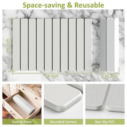 Large Stone Dish Drying Mat for Kitchen Counter, 24"(L)×16"(W), Collapsible Quick Dry Stone Dish Mats, Super Absorbent Diatomaceous Earth Drying Pad for Dishes Bottles Cups, Any Countertop (White) - color: White