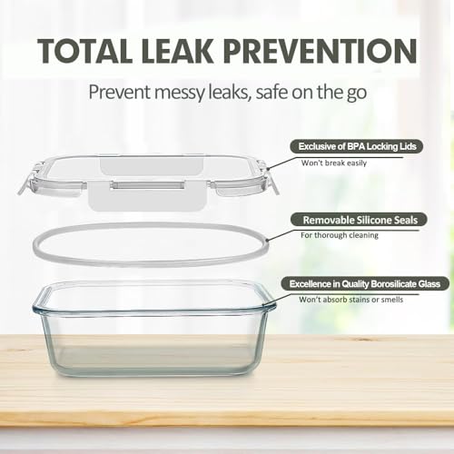 VERONES 12 Packs Glass Food Storage Containers Set, Airtight Glass Lunch Containers, Glass Meal Prep Containers with Lids,Exclusive of BPA, for Microwave, Oven, Freezer & Dishwasher Friendly,White - color: White-24