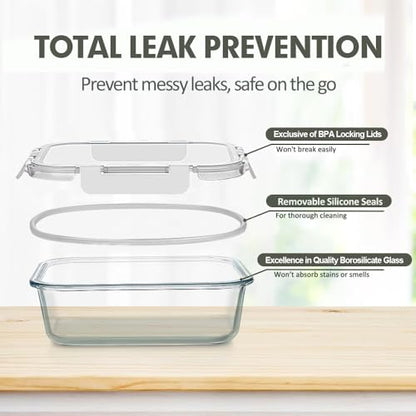 VERONES 12 Packs Glass Food Storage Containers Set, Airtight Glass Lunch Containers, Glass Meal Prep Containers with Lids,Exclusive of BPA, for Microwave, Oven, Freezer & Dishwasher Friendly,White - color: White-24
