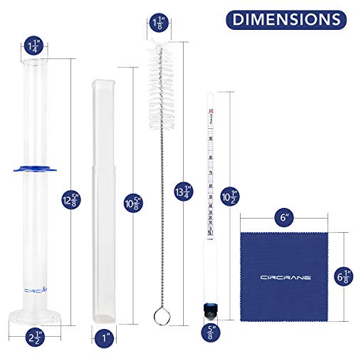Circrane 0-200 Proof & Tralle Alcohol Hydrometer with Glass Test Jar Kit, Accurate Tester & Glass Cylinder for Liquor, Distilling Moonshine Alcoholmeter Set - style: 0-200 Brewing Kit
