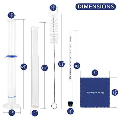 Circrane 0-200 Proof & Tralle Alcohol Hydrometer with Glass Test Jar Kit, Accurate Tester & Glass Cylinder for Liquor, Distilling Moonshine Alcoholmeter Set - style: 0-200 Brewing Kit