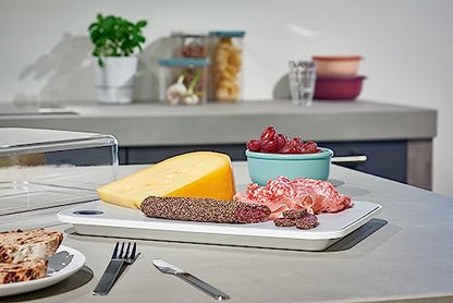 Mepal Modula Transparent Cheese Dome with Built in Grey Cutting Board Kinds of Cheeses | Dishwasher Safe | 95oz/2800ml | BPA Free | Made in Holland