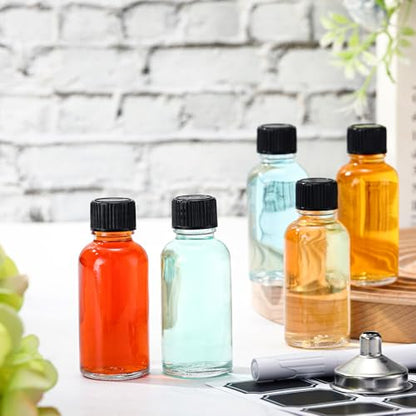 Hsei 100 Pcs Amber Glass Boston Round Bottles with Black Cap Brown Sample Bottle Small Glass Containers with Lids and Funnel Chalk Labels Pen for Vanilla Extract Essential Oils (3.4 oz) - size: 3.4 oz