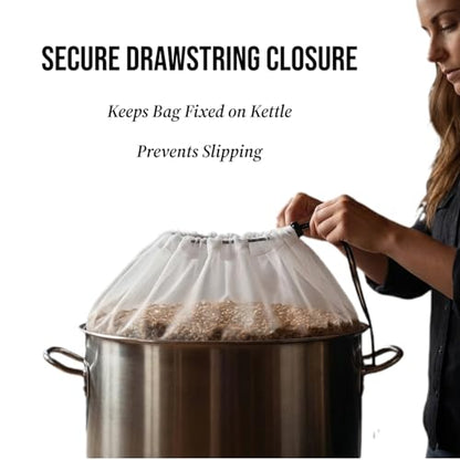 5 Pack BIAB Brewing Bag, 18" x 16", 250 Micron Reusable Fine Mesh Brew in a Bag with Reinforced Stitching & Drawstring, Heavy Duty Nylon Straining Bag for All Grain Home Brewing & Beer Wine Cider - size: 5Pack 18" X 16"