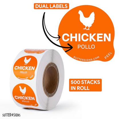 Chicken Food Labels 500 pcs | 1" Dot Bold Sticker Labels for Party Buffet, Delis, Sandwich Shops, Food Containers - size: 1" (Bold)