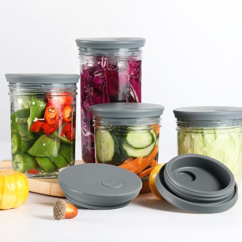 Silicone Fermentation Lids for Wide Mouth Mason Jars, 2-Pack Waterless Silicone Fermentation Air Lock Fermenting Jar Lid for Kimchi, Sauerkraut & Fermented Pickles, Dishwasher Safe & Easy Cleaning - color: 2 Pack, size: Wide Mouth with Straw Hole