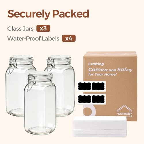 ComSaf Large Square Glass Jars with Airtight Lids 78 oz 3 Pack Wide Mouth | Flour sugar rice, Coffee storage, Pantry organization, Large capacity, Cabinet organization, Dry goods, Sourdough pickling - size: 78oz*3