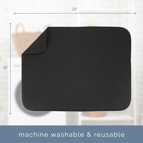 S&T INC. Dish Drying Mat XL, 18” x 24”, Absorbent Microfiber Kitchen Counter Mat, Drying Pad for Dishes, Utensils, Pots and Pans, Extra Large, Diamond Texture, Black - size: 18" x 24"