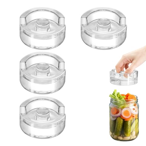 4Pcs Fermentation Glass Weights for Wide Mouth Jars - Pickle Bottles with Sealing Lids for Efficient Fermenting - Durable, Transparent Fermenting Lids and Weights for Sauerkraut, Kimchi (D Gap) - size: D Gap